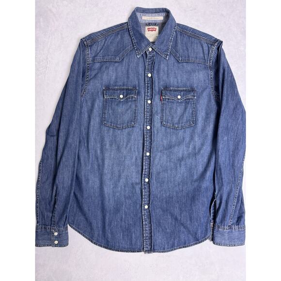 Levi's Other - Levi’s Barstow Western Denim Shirt Pearl Snap Medium Wash Cowboy Mens Size L